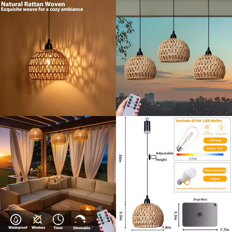 Outdoor Power For Gazebo - โคมไฟระย้ากลางแจ้งแบบใช้แบตเตอรี่, โคมไฟห้อยแบบใช้พลังงานแบตเตอรี่, ไฟสำหรับศาลาแบบกันน้ำสำหรับใช้งานกลางแจ้ง, สำหรับศาลา, ศาลาทรงสี่เหลี่ยม