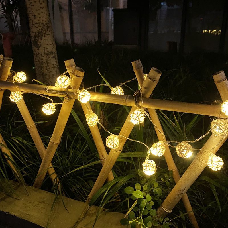 Outdoor Power For Gazebo - ไฟโซลาร์ลูกบอลแบบสายยาว 20 LED 5 เมตร โคมไฟทรงหวาย