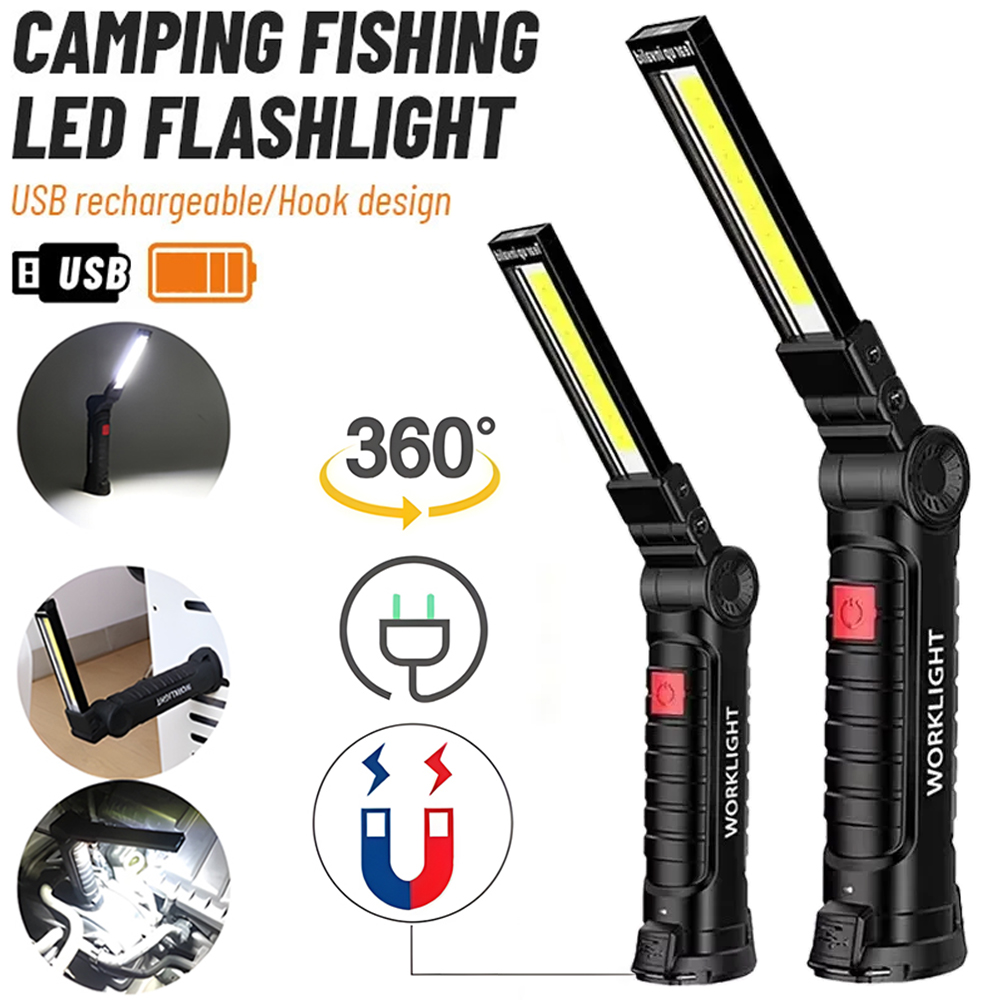 Outdoor Power Usb - ไฟฉาย LED COB แบบชาร์จไฟได้ผ่าน USB พร้อมแม่เหล็กและตะขอ