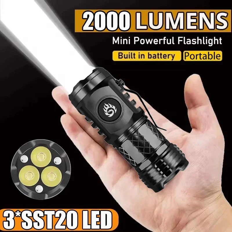Outdoor Power Usb - ไฟฉายยุทธวิธีพลังสูง 3LED ขนาดเล็ก พวงกุญแจแบบพกพา ชาร์จ USB